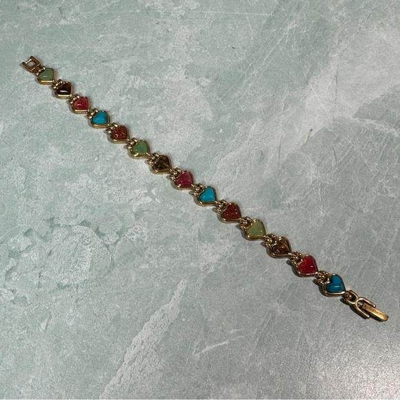 HEARTS SEMI PRECIOUS STONES GOLD TONE MAGNETIC BRACELET ARTHRITIS THERAPY - Picture 2 of 6